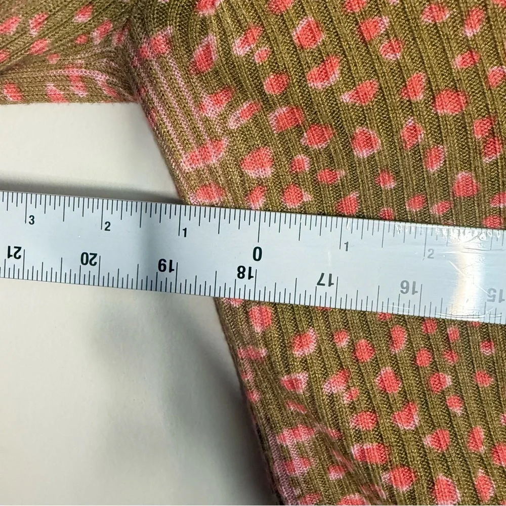 Free People Olive Green Pink Dot Cropped Long Sleeve Top Size Small